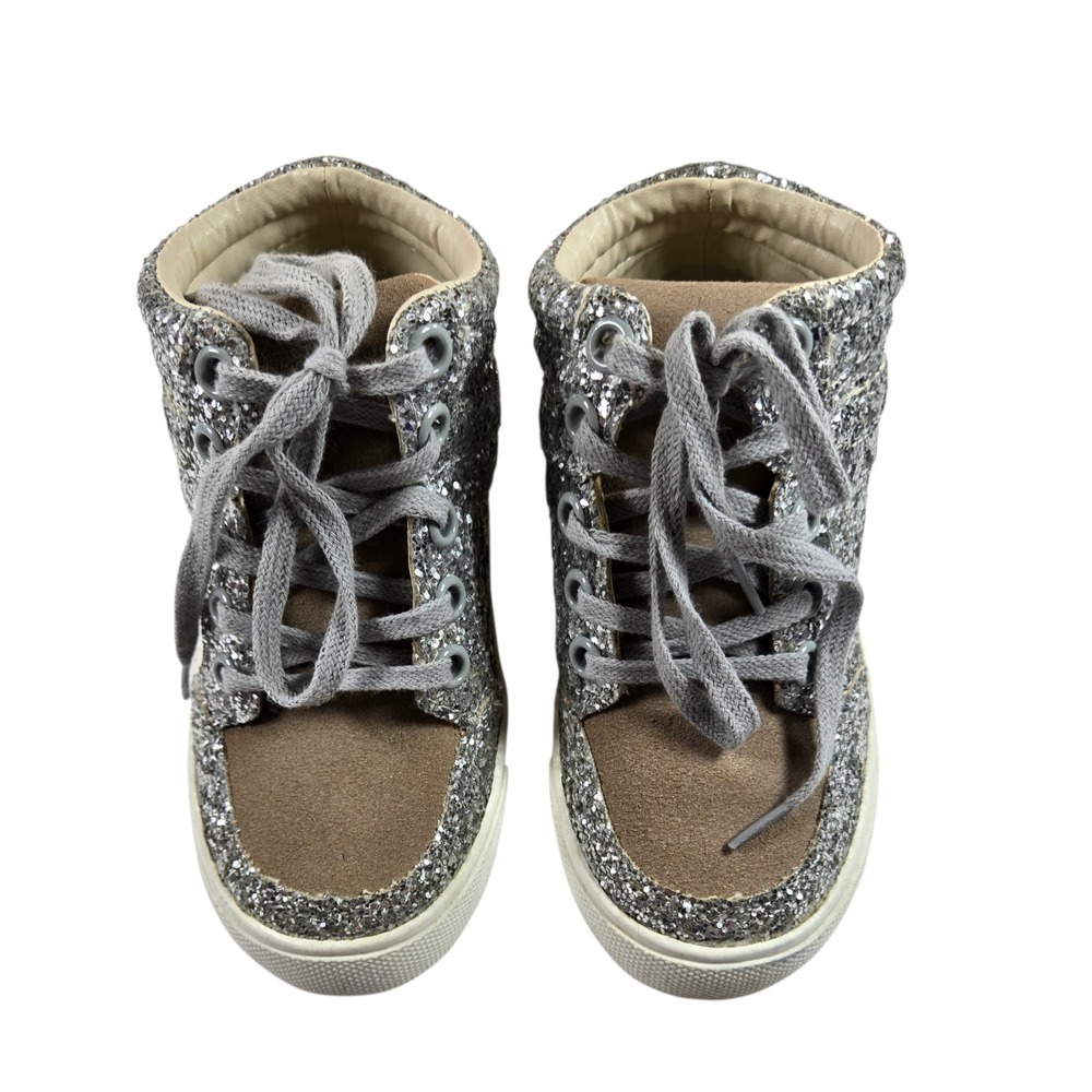 Crew Cuts Girls 10 Glitter High Top Sneakers Silver Tan